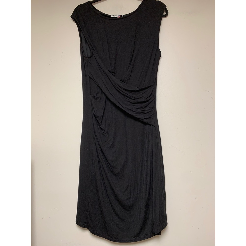 Kut from the Kloth Sheath Dress Womens 12 Black Excellent Ruched Faux Wrap LBD